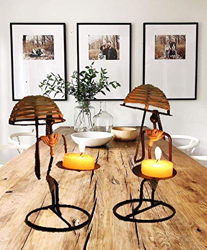 9 Inches Tall Big Tribal Umbrella Candle Holder (Set of 2)