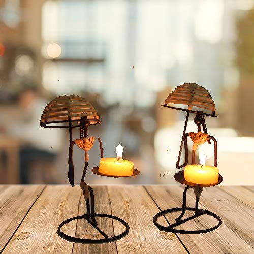 9 Inches Tall Big Tribal Umbrella Candle Holder (Set of 2)