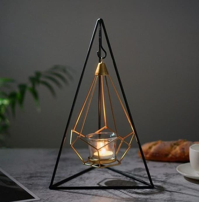 Big Black & Golden Metal Candle Holder