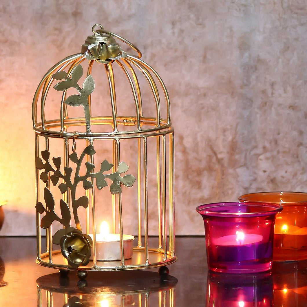 Big Gold Color Metal Bird Cage Tea Light Holder